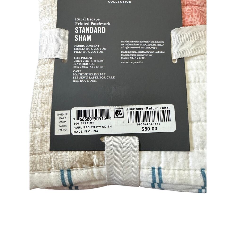 Martha Stewart Rural Escape Patchwork Printed Shams standard Size 100% Cotton - Picture 4 of 5